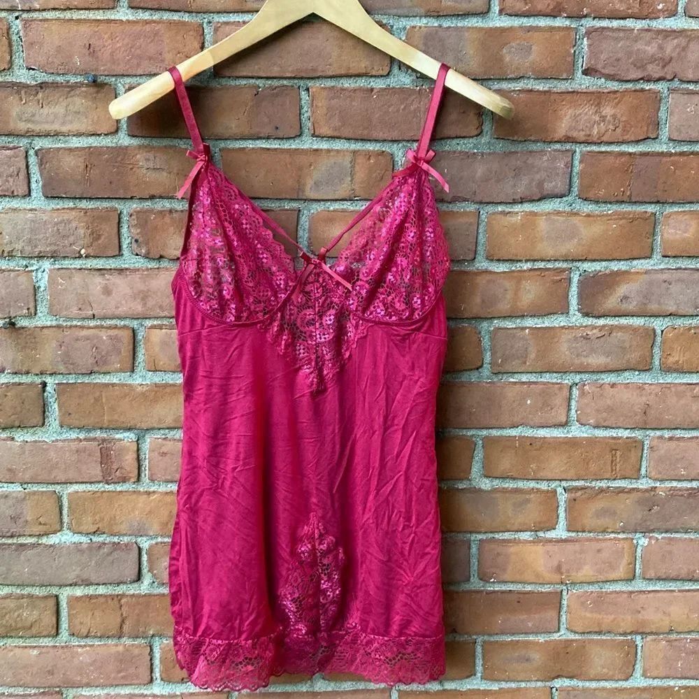 Avid Love Pink Lace Women's Lace Cutout Lingerie Slip Mini Nightgown